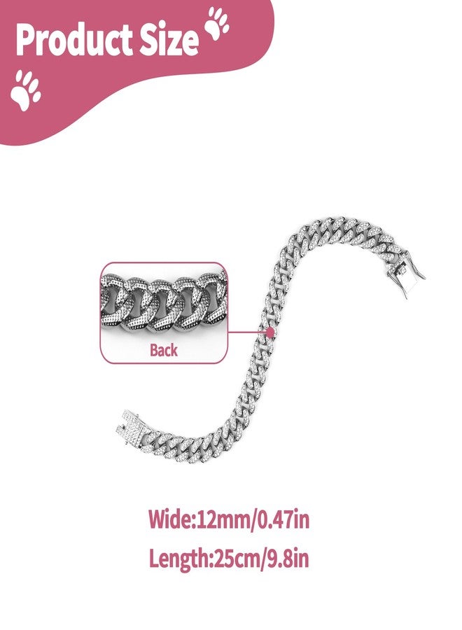 OXDFK Cuban Dog Chain Collars, Silver Crystal Pet Necklace, Metal Pet Necklace with Safety Buckle Lock, for Small Medium Large Dogs Cats (10 Inch) - Image 3